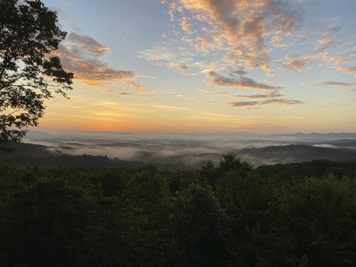 A view of the sky from above, at sunset.